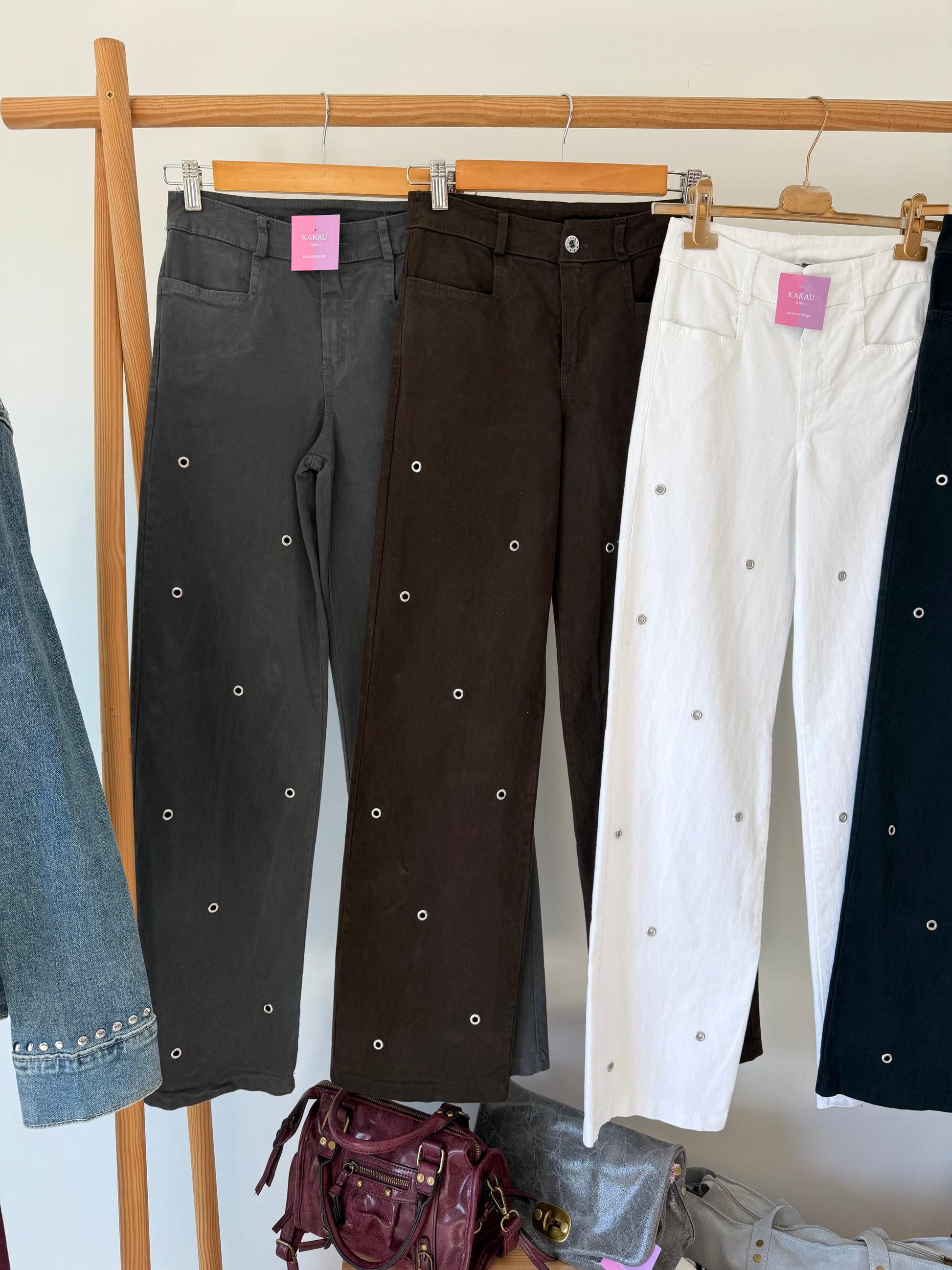 calcas femininas tachas abertas kakau store