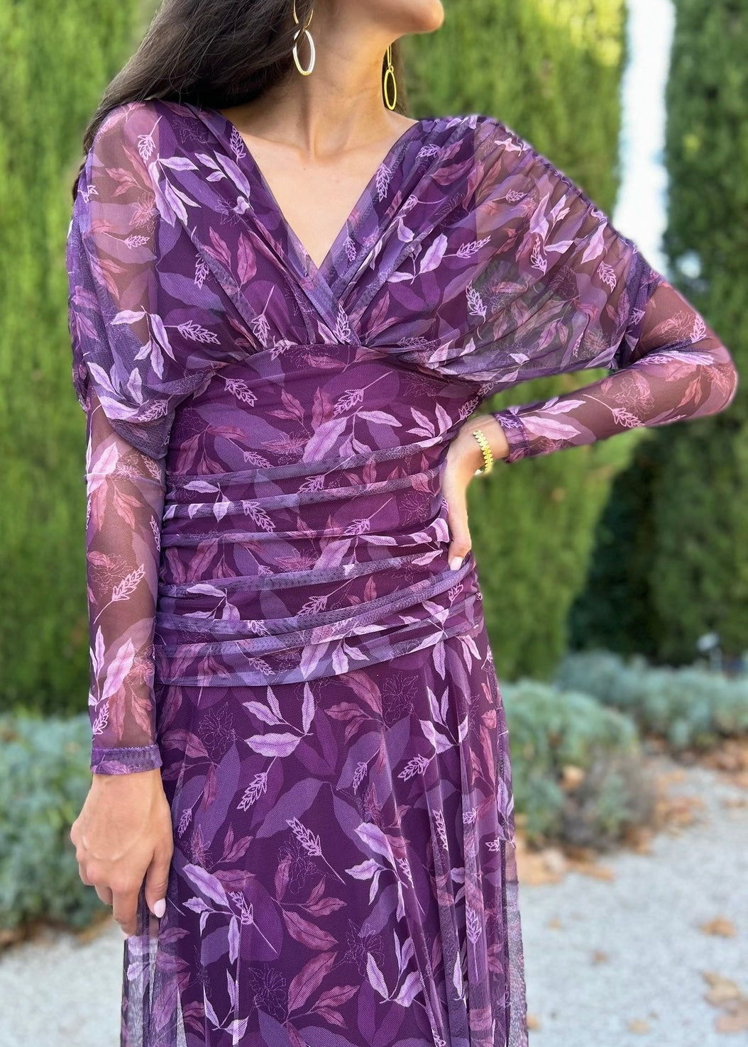 Vestido midi tule ameixa