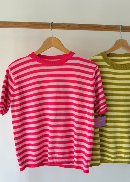 T-shirt em Malha Pistachio e Rosa | Tamanho Único S ao M