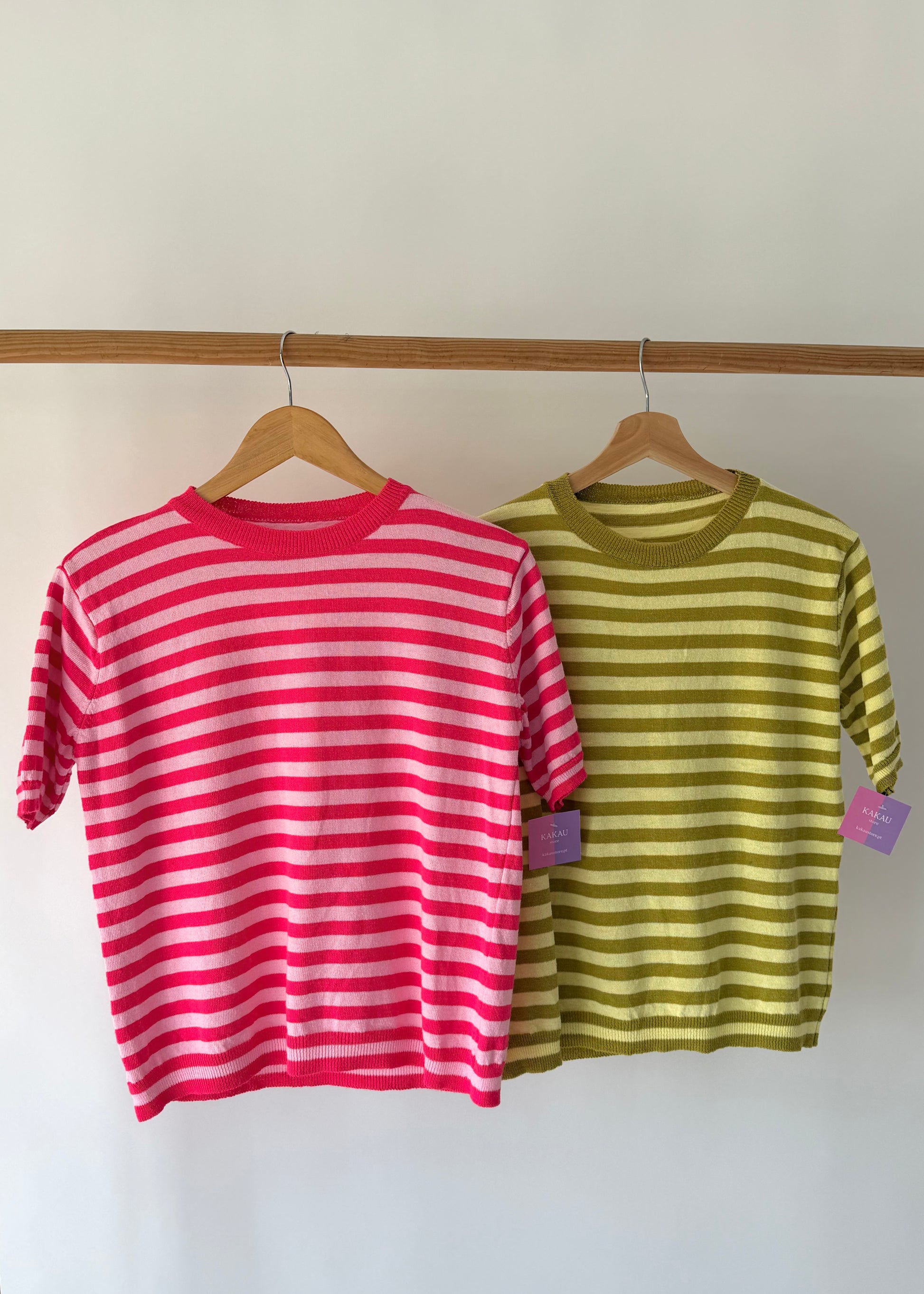 T-shirt em Malha Pistachio e Rosa | Tamanho Único S ao M